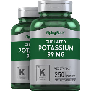 Chelated Potassium (Gluconate), 99 mg, 250 Vegetarian Caplets, 2  Bottles