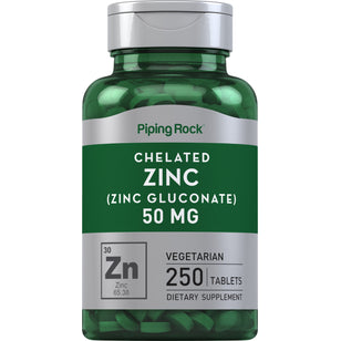 Chelated Zinc (Gluconate), 50 mg, 250 Vegetarian Tablets