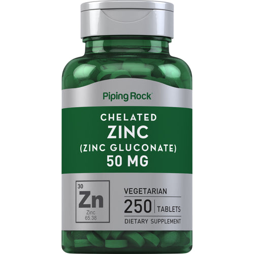 Chelated Zinc (Gluconate), 50 mg, 250 Vegetarian Tablets