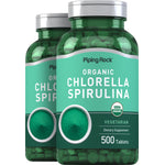 Organic Chlorella Spirulina Supplement, 500 tablets. USDA Organic and Vegetarian certified.
