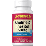 Choline & Inositol 500 mg B-Complex Formula with 100 Quick Release Capsules in a bottle.