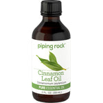 Cinnamon Leaf Oil, PURE ESSENTIAL OIL, 2 FL. OZ. (59 mL) bottle with green leaves depicted on the label.
