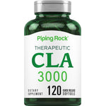 CLA 3000 mg 120 Quick Release Softgels in a bottle, offering a dietary supplement for weight management and muscle support.