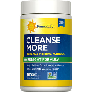 Cleanse More Herbal & Mineral Formula, Overnight Formula, 100 Vegan Capsules. Supports relief from occasional constipation.