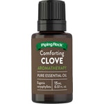 NT Clove Oil 15 mL bottle with label 'Comforting Clove Aromatherapy Pure Essential Oil, Eugenia caryophyllata, 0.51 Fl. Oz.'.