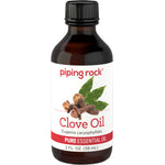 Bottle of Clove Oil with label 'Eugenia caryophyllata, Pure Essential Oil, 2 FL. OZ. (59 mL).'