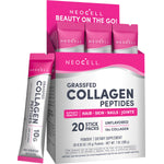 Neocell Grassfed Collagen Peptides Unflavored Powder, 20 stick packs with 10g collagen each. Supports healthy hair, skin, nails, joints.