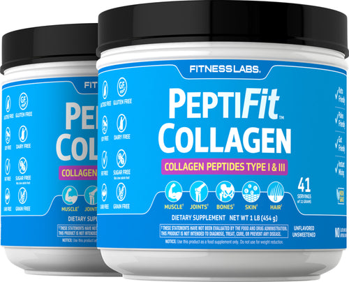 Collagen Peptides Type I & III Powder PeptiFit, 1 lb (454 g) Bottles, 2  Bottles