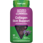 A bottle of Collagen Skin Support Gummies with 90 gummies in blackberry lavender flavor.