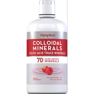 Colloidal Minerals Fulvic Acid Trace Minerals, 70 Plant-Derived Minerals, Raspberry Flavor, Dietary Supplement, 32 fl. oz. liquid.
