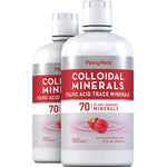 Two 32 fl oz (946 mL) bottles of Colloidal Minerals, Delicious Raspberry, with Fulvic Acid and 70 Plant-Derived Minerals.