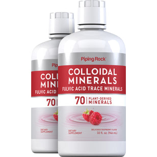 Two Colloidal Minerals, Delicious Raspberry flavor, 32 fl. oz. (946 mL) bottles, Fulvic Acid Trace Minerals, 70 Plant-Derived Minerals.