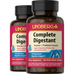 Two bottles of LINDBERG Complete Digestant Enzyme + Probiotic Formula with 120 vegetarian capsules each.