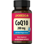 CoQ10 200 mg with Black Pepper Extract, 60 Vegetarian Capsules. Gluten free and verified. Bottle image.