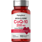 MEGA Q-SORB CoQ-10 200 MG with black pepper, enhanced absorption, 90 quick release softgels.