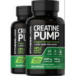 Creatine Pump with 120 capsules contains 3000 mg creatine monohydrate, 1000 mg L-citrulline, and 500 mg L-arginine.