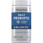 Daily probiotic with 12 strains, 30 billion CFU, 60 vegan capsules; delayed release, no refrigeration needed.