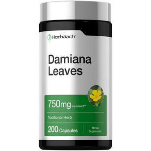 Horbäach Damiana Leaves 750mg equivalent. Traditional herb supplement with 200 capsules, Herbal Supplement.