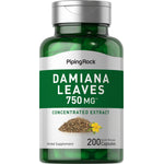Damiana Leaves 750 MG concentrated extract herbal supplement with 200 quick release capsules.