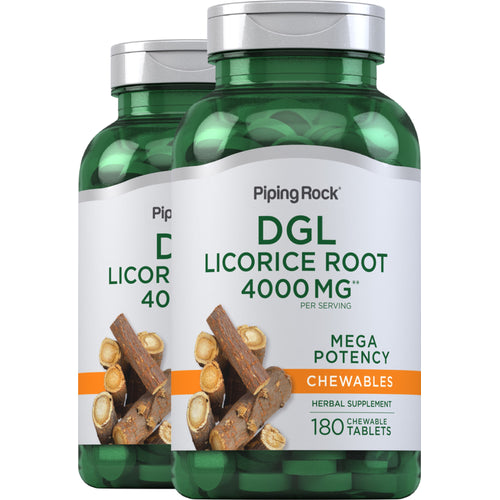 DGL Licorice Root Chewable Mega Potency (Deglycyrrhizinated), 4000 mg (per serving), 180 Chewable Tablets, 2  Bottles