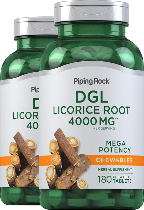 DGL Licorice Root Chewable Mega Potency (Deglycyrrhizinated), 4000 mg (per serving), 180 Chewable Tablets, 2  Bottles