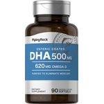 DHA 500 mg and 620 mg Omega-3 in 90 enteric-coated softgels, purified to eliminate mercury.