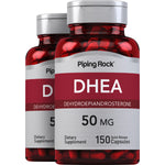 Two bottles of DHEA Dehydroepiandrosterone 50 MG Dietary Supplement, each with 150 Quick Release Capsules.