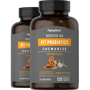 Digestive Aid Probiotics for Dogs & Cats, 120 Chewable Tablets, 2  Bottles