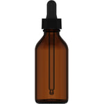 A 2 oz dropper bottle with a cap and internal glass dropper.