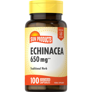SUN PRODUCTS Echinacea 650 mg offers 100 vegetarian capsules that are gluten-free and non-GMO.