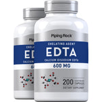 Two bottles of 600 MG EDTA Calcium Disodium, each containing 200 quick release capsules, on display.