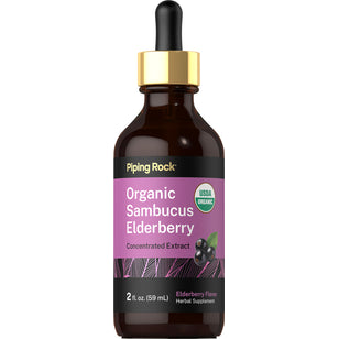 Organic Sambucus Elderberry Concentrated Extract liquid, 2 fl. oz., Elderberry Flavor Herbal Supplement, USDA Organic.