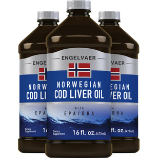 Engelvaer Norwegian Cod Liver Oil (Plain), 16 fl oz (473 mL) Bottle, 3  Bottles