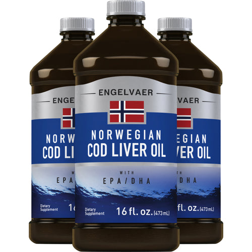 Engelvaer Norwegian Cod Liver Oil (Plain), 16 fl oz (473 mL) Bottle, 3  Bottles