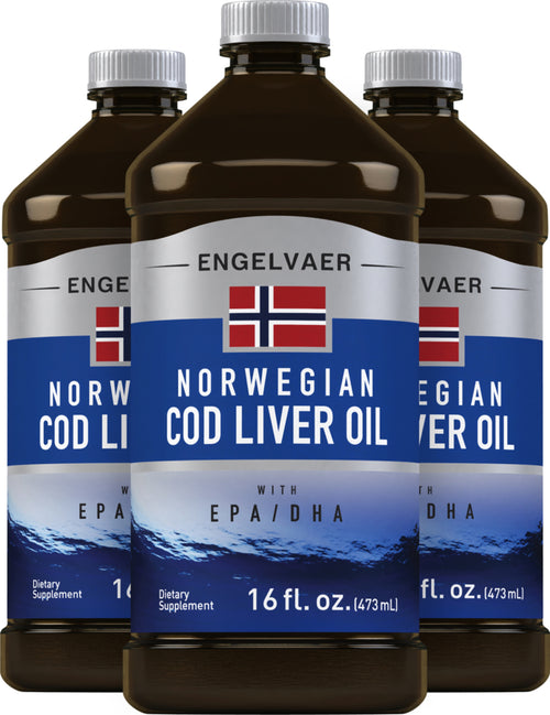 Engelvaer Norwegian Cod Liver Oil (Plain), 16 fl oz (473 mL) Bottle, 3  Bottles