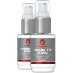 Two Firming Eye Serum pump bottles with DMAE, Alpha Lipoic Acid, Hyaluronic Acid, and Vitamin C Ester, 1 fl.oz. each.