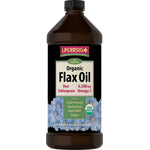 Organic Flax Oil with Lignans 16 fl. oz. (473 mL) bottle. Unflavored Omega-3 supplement.