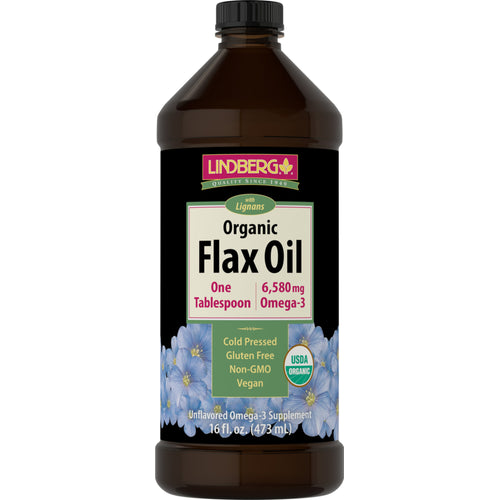 Flax Oil with Lignans Liquid (Organic), 16 fl oz (473 mL) Bottle