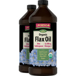 Two 16 fl. oz. Lindberg Organic Flax Oil bottles with Lignans. Omega-3 supplement contains 6,580mg Omega-3 per tablespoon.
