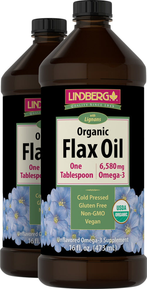 Flax Oil with Lignans Liquid (Organic), 16 fl oz (473 mL) Bottle, 2  Bottles