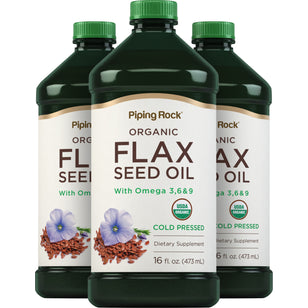 Flaxseed Oil (Organic), 16 fl oz (473 mL) Bottles, 3  Bottles