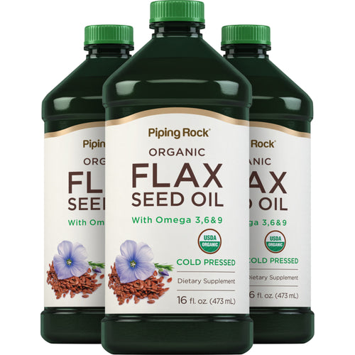 Flaxseed Oil (Organic), 16 fl oz (473 mL) Bottles, 3  Bottles