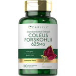 Carlyle Coleus Forskohlii Extract 625mg, 100 capsules, non-GMO, gluten-free dietary supplement.