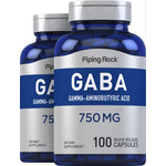 Two bottles of GABA Gamma-Aminobutyric Acid, 750 mg, 100 Quick Release Capsules, Dietary Supplement.