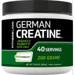 German Creatine jar, 40 servings, 200 grams, 7.05 oz, with Creapure logo, ensuring highest purity available.