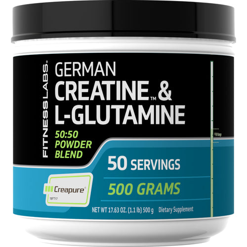 German Creatine Monohydrate (Creapure) & L-Glutamine Powder (50:50 Blend), 10 grams (per serving), 1.1 lb (500 g) Bottle
