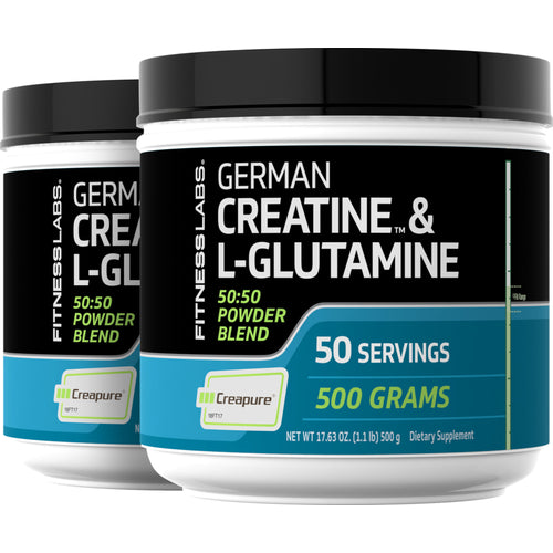 German Creatine Monohydrate (Creapure) & L-Glutamine Powder (50:50 Blend), 10 grams (per serving), 1.1 lb (500 g) Bottle, 2  Bottles