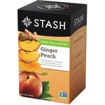 The product shows Stash Ginger Peach Green Tea & Matcha, 18 tea bags, Non GMO Project Verified.