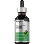Ginkgo Biloba Liquid Extract, Super Concentrated, 2 fl. oz. (59 mL), non-GMO, gluten-free, and alcohol-free.
