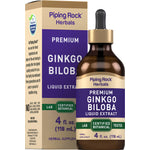 Premium Ginkgo Biloba Liquid Extract 4 fl. oz. (118 mL) bottle and box, labeled Certified Botanical and Non-GMO.